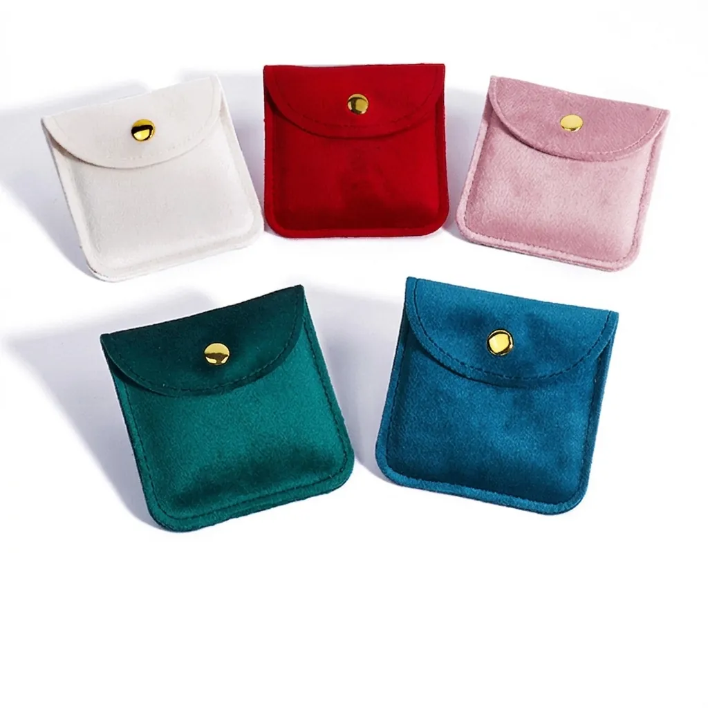 Velvet Jewelry Storage Pouch Snap Button Closure Flip Cover Soft Travel Bag For Rings Necklaces Earrings Portable Packaging