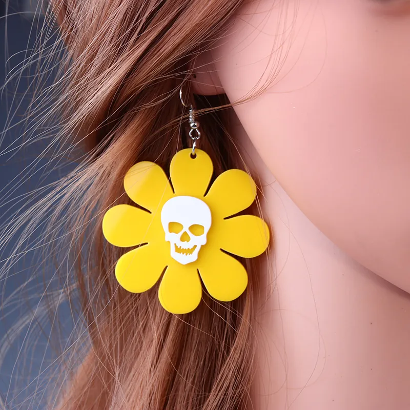 Halloween Acrylic Drop Earrings With Silver Earring Post Gothic Skull Frog Moth Potion Bottle Personality Jewelry For Women