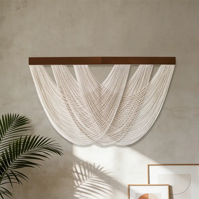 Macrame Wall Hanging Handmade Cotton Rope With Wood Rod Boho Decor Tapestry For Bedroom Living Room Aesthetic Backdrop