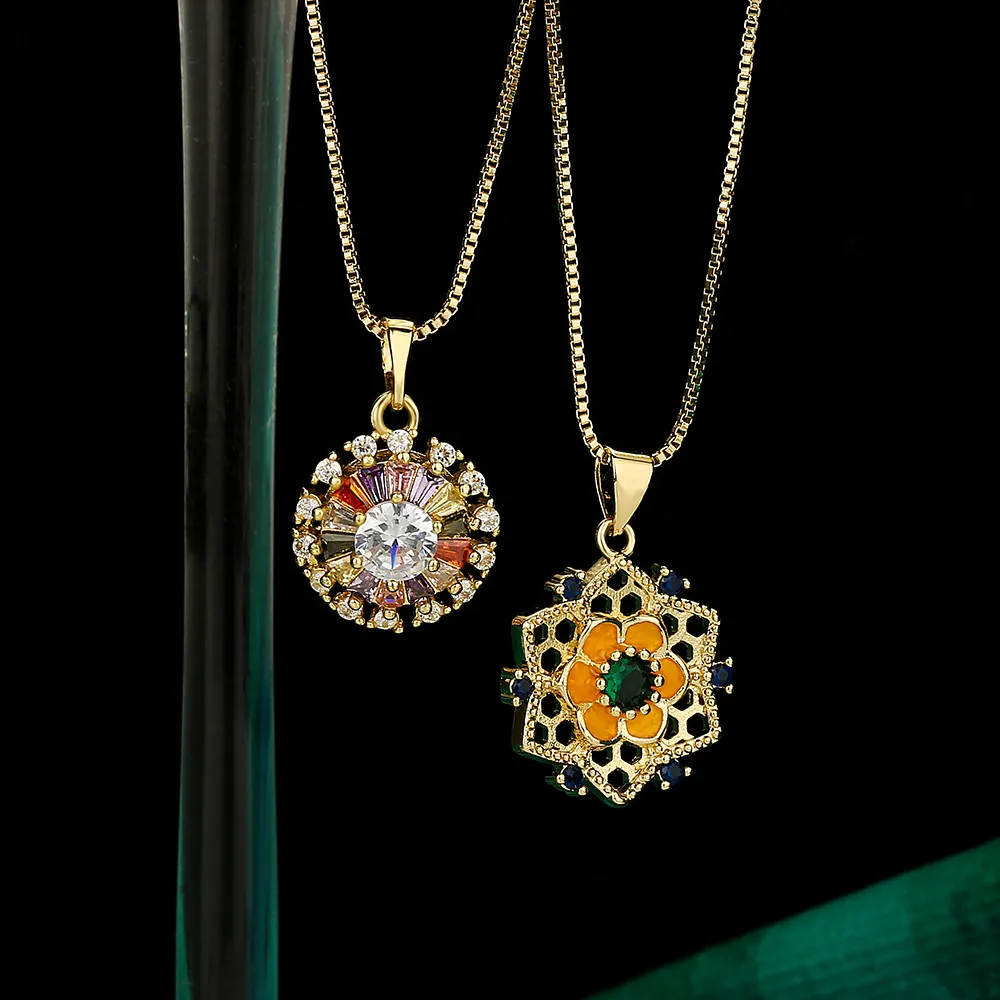 Sonnenblume Anhänger Halskette Kupfer Zirkon Bunte Edelstein Schneeflocke Hohl Licht Luxus Mode Schlüsselbein Kette Damen