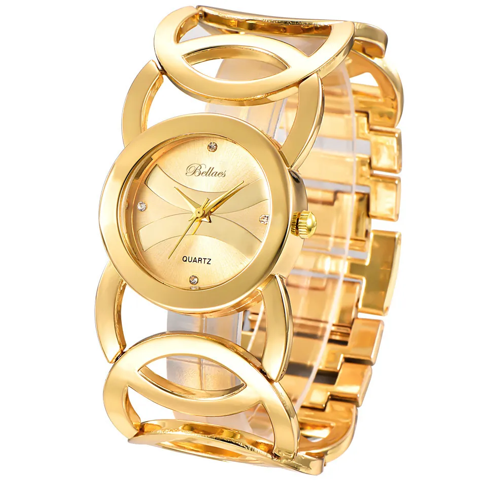 Fashion Women Bangle Bracelet Watch Hollow Alloy Rhinestone Inlaid Quartz Wristwatch Elegant Jewelry Watch For Ladies Gift