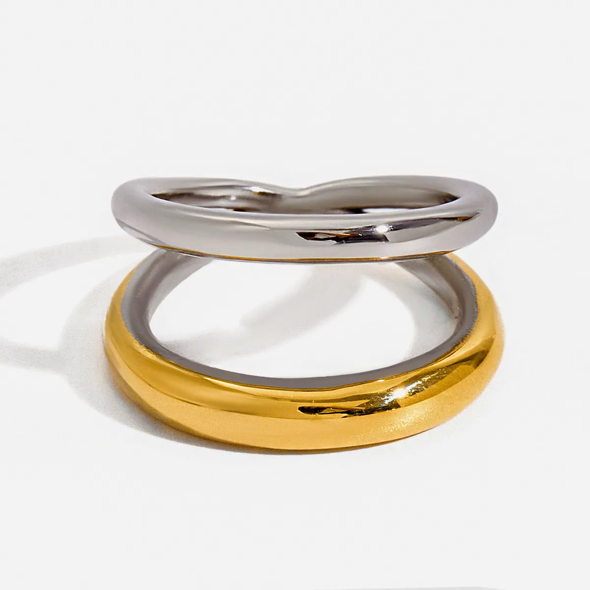 Anello Doppio Strato Intrecciato Moderno In Acciaio Inossidabile Placcato Oro 18 Carati Bicolore Impermeabile Donna