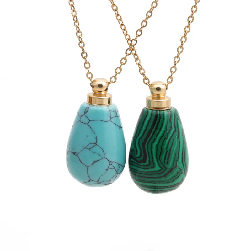 Collier Pendentif Bouteille De Parfum En Pierre Naturelle Chaîne En Acier Inoxydable Goutte Diffuseur Huiles Essentielles