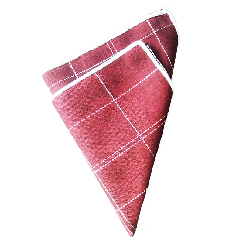 Men Pocket Square Cotton Linen Handkerchief Plaid Solid Contrast Piping For Business Wedding Suit Formal Accessories Classic