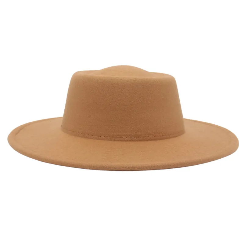 Wide Brim Fedora Hat Wool Felt Flat Top Boater Jazz Style Solid Color Elegant Autumn Winter Accessory For Women Men