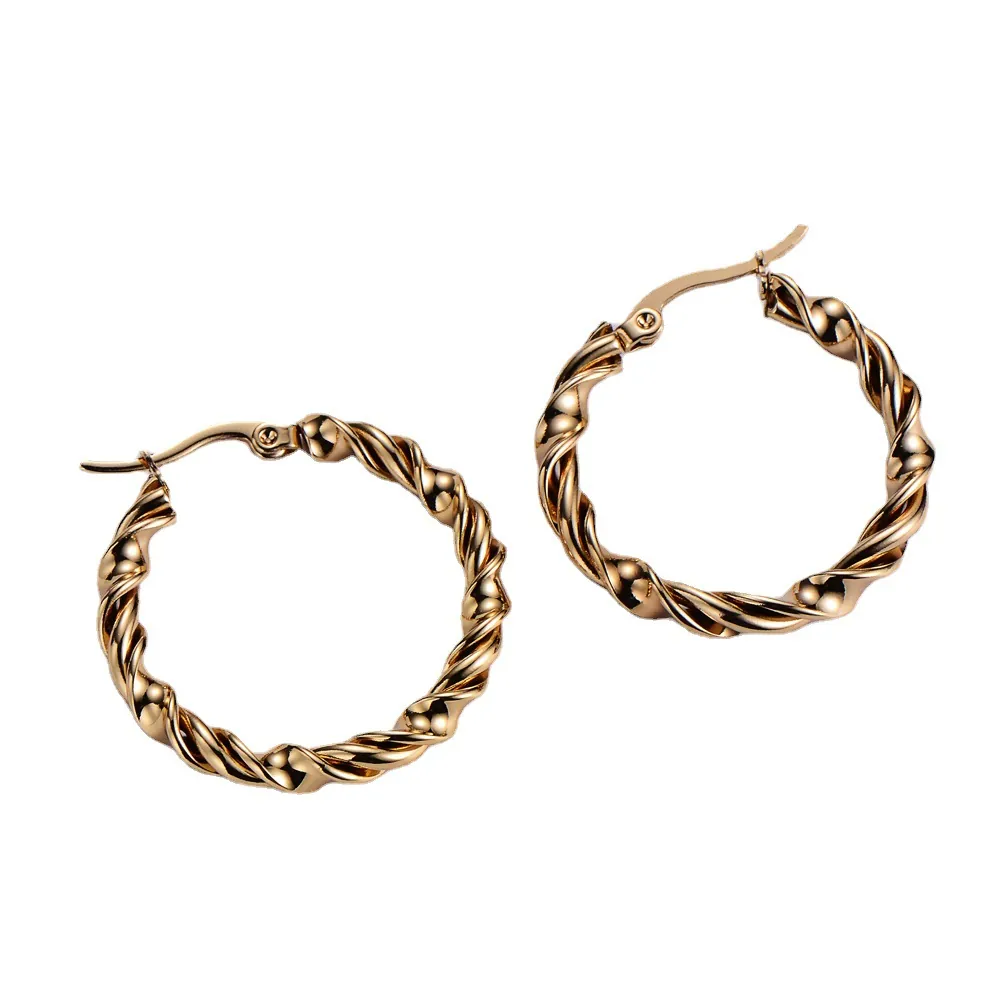 Twisted Hoop Earrings 18K Gold Plated 316L Stainless Steel Round Cable Textured Minimalist Fashion Jewelry For Women