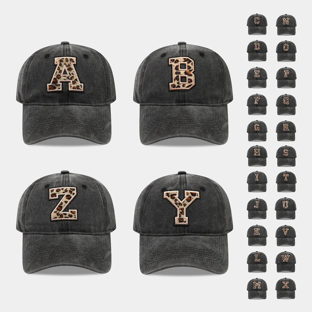 Washed Cotton Baseball Cap Leopard Pattern Letter Patch Sun Protection Outdoor Vintage Casual Sport Adjustable Hat
