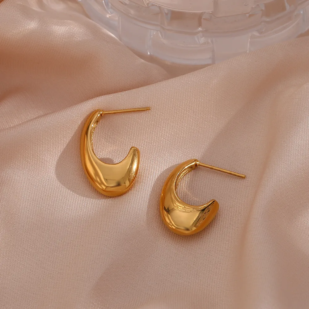 Minimalist Stainless Steel Hook Shaped Earrings For Women Gold Plated Hollow Geometric U-Shaped Hoop Earrings Modern Fashion Jewelry