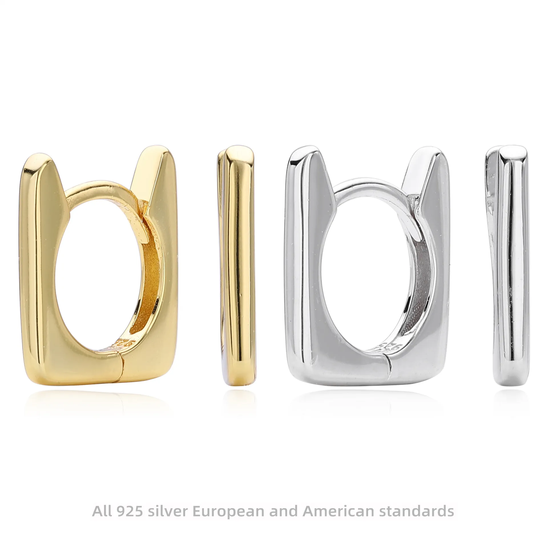 Orecchini A Cerchio Huggie Rettangolari Geometrici In Argento Sterling 925 Lucidato Minimalista Forma A U Donna
