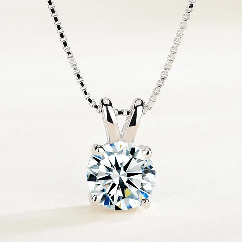 925 Sterling Silver Zirconia Pendant Necklace For Women Four Claw Round CZ Solitaire Clavicle Chain Fashion Jewelry Gift