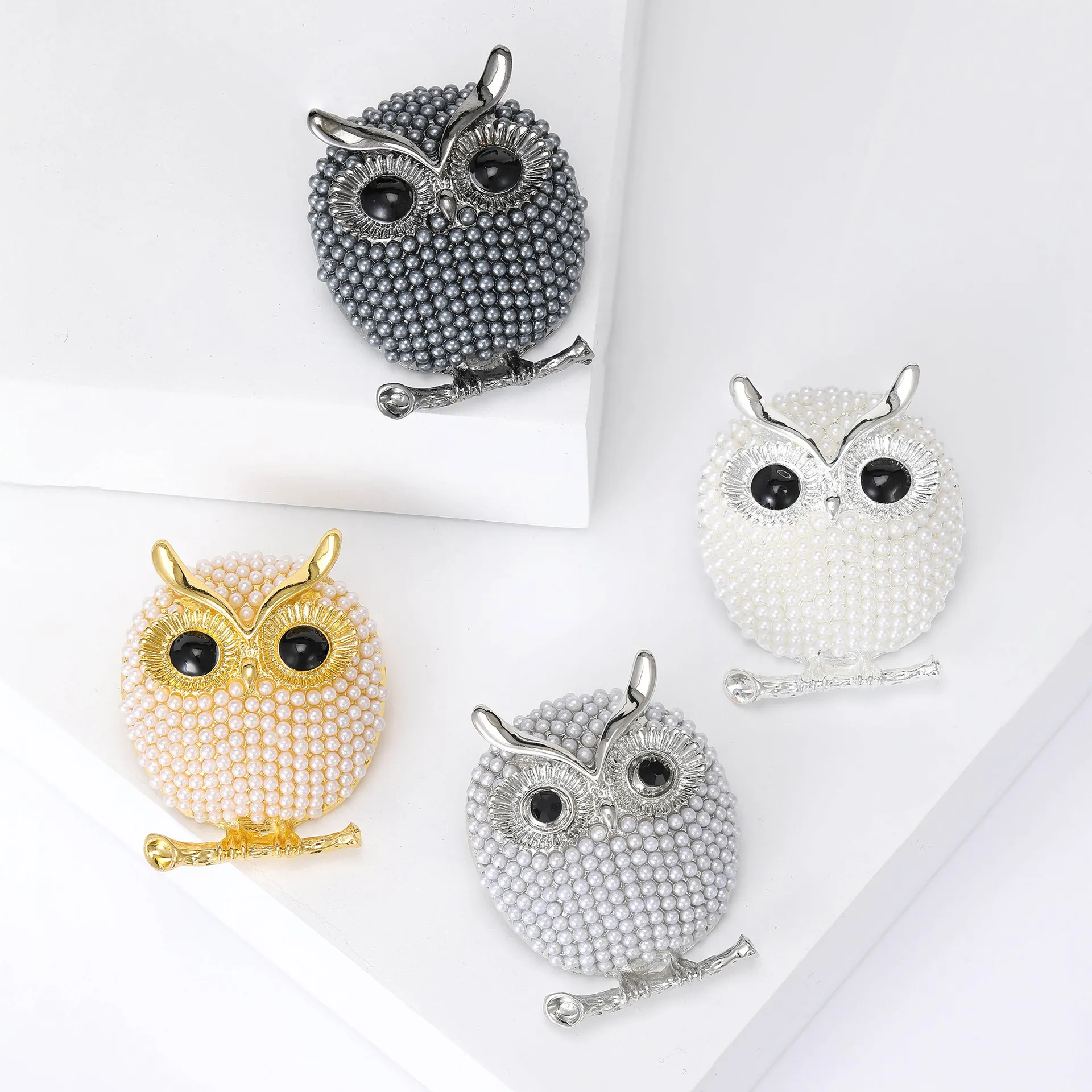 Owl Brooch Alloy Imitation Artificial Pearl Cute Animal Design Fashion Jewelry For Women Party And Daily Accessories