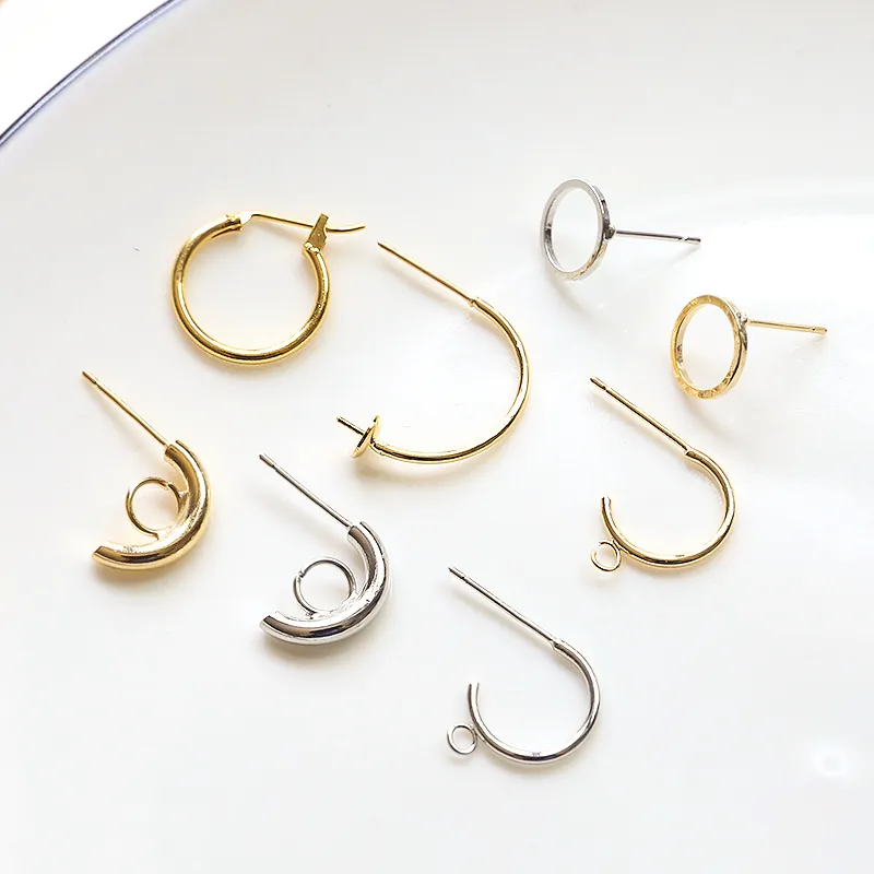 C-Shape Earring Posts Copper 18K Real Gold Plated Semi-Circle With Hanging Loop 925 Sterling Silver Earring Post DIY