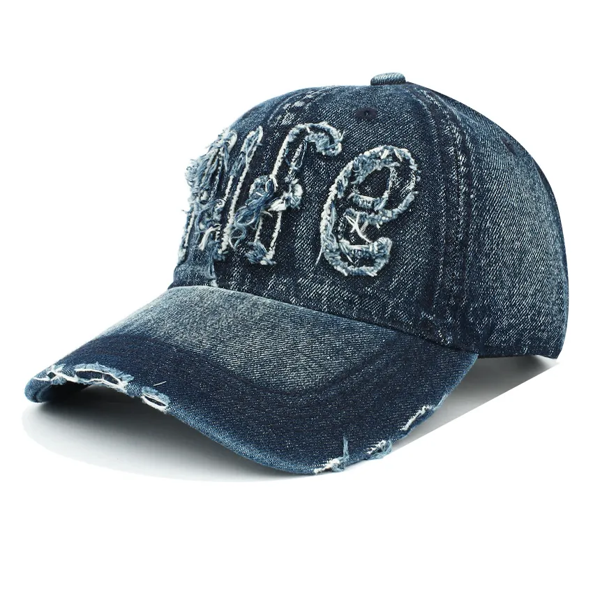 Casquette De Baseball En Denim Délavé Coton Broderie Lettres Usées Vintage Streetwear Chapeau Pare-soleil Réglable
