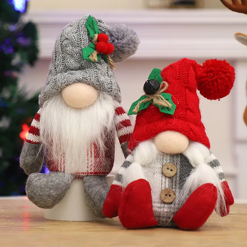 Christmas Gnome Plush Doll Nordic Faceless Old Man Desktop Ornament Knitted Hat Rudolph Figurine For Xmas Holiday Decor Gift