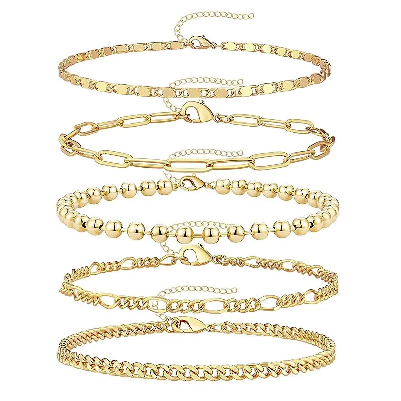 Minimalist Metal Paperclip Cuban Chain Bracelet For Women Gold Silver Plated Figaro Bead Link Adjustable Hand Jewelry
