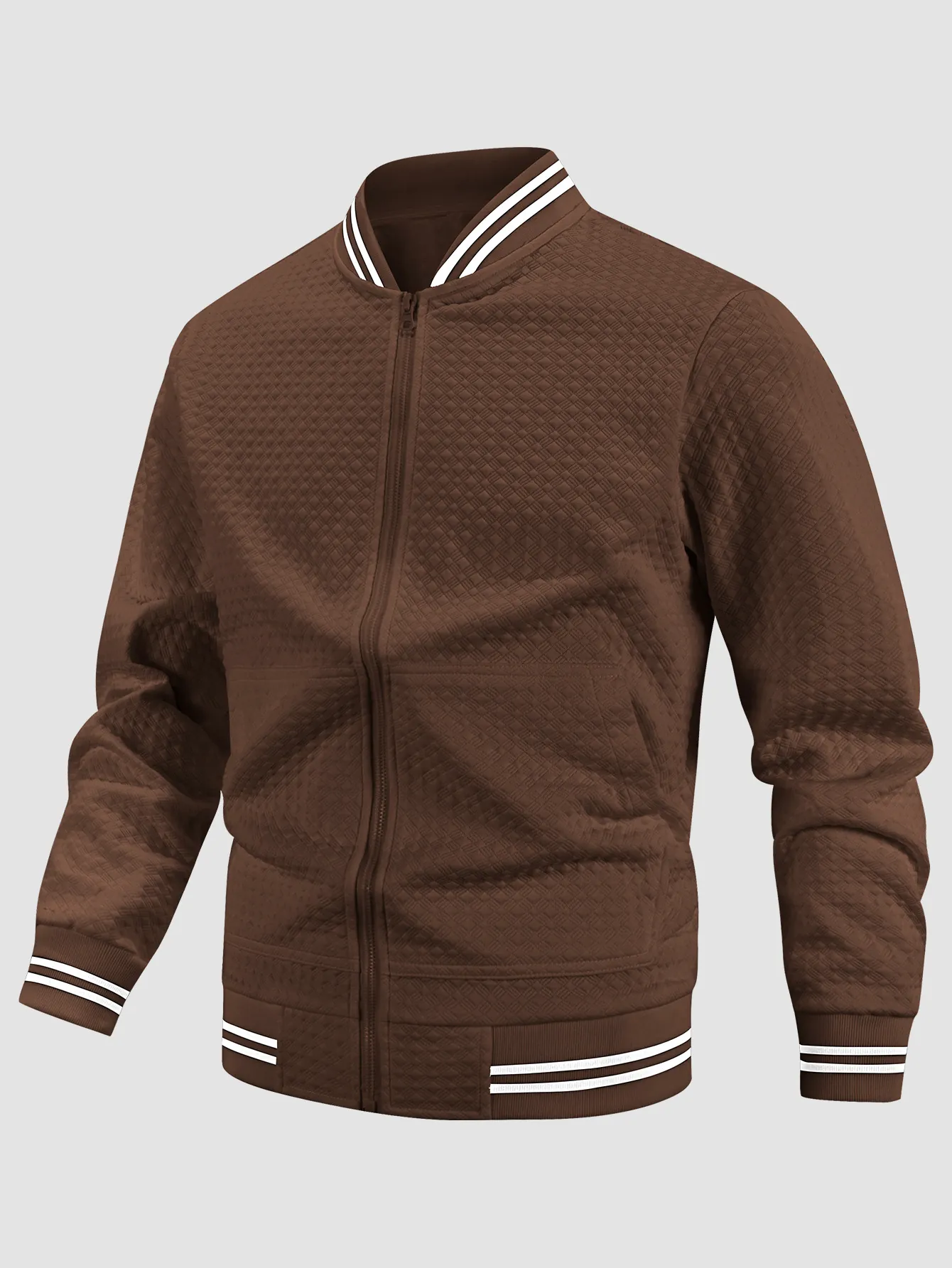 Herren Bomberjacke Gesteppt Rautenmuster Texturiert Baseballkragen Gestreifte Rippbündchen Reißverschluss Casual Outerwear