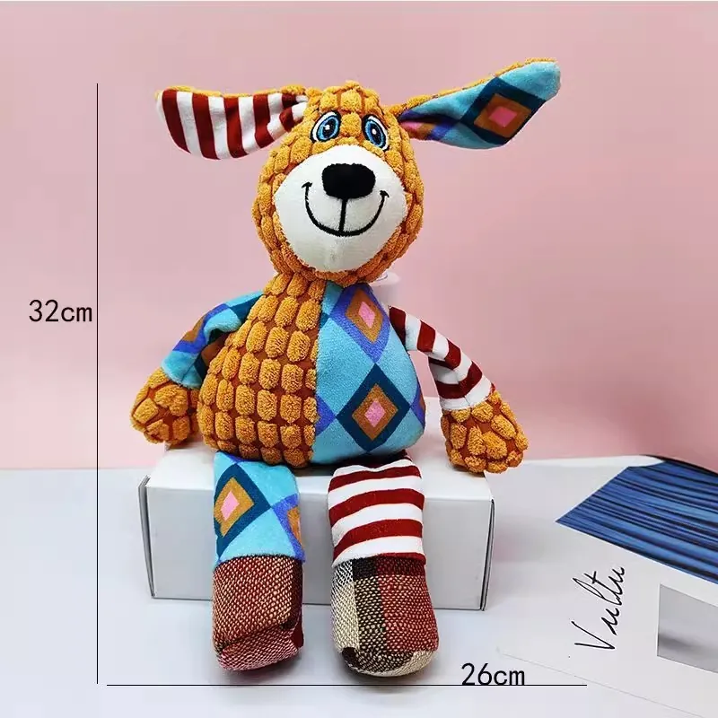 Squeaky Plush Dog Toy Corduroy Corn Fleece Interactive Cartoon Animal Puppy Teeth Cleaning Bite Resistant Chew