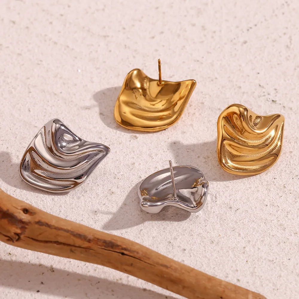 Irregular Geometric Wave Stud Earrings 18K Gold Plated 316L Stainless Steel Minimalist Modern Jewelry For Women