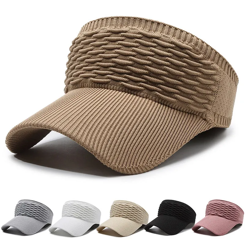 Knitted Sun Visor Hat Empty Top Breathable Wide Brim Polyester UV Protection For Outdoor Sports Summer Women