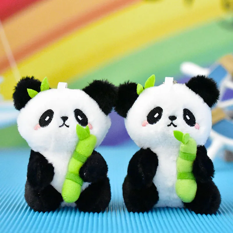 Cute Soft Plush Panda Holding Bamboo Keychain Doll Kawaii Stuffed Animal Pendant For Bag Backpack Decoration Accessory