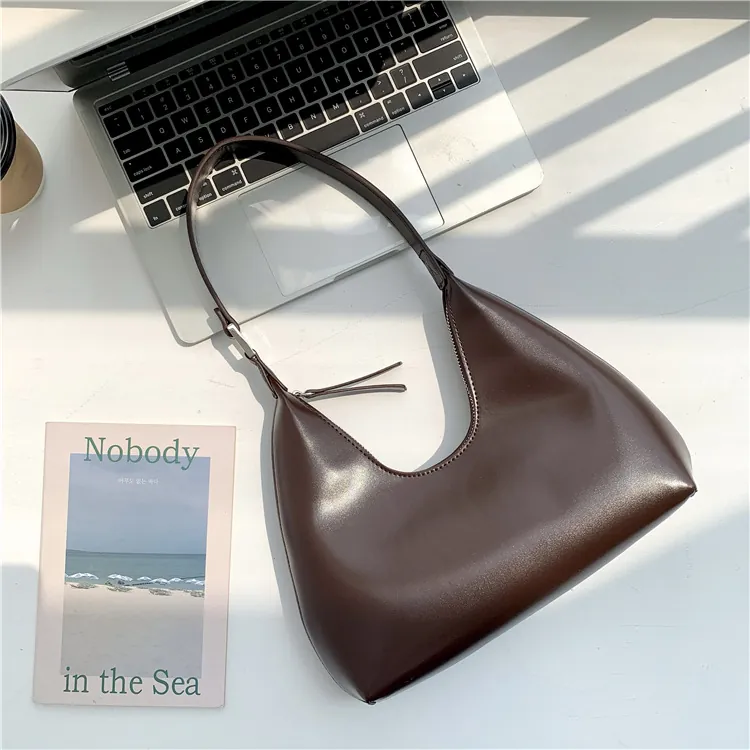 Women Minimalist Hobo Bag PU Leather Solid Color Underarm Bag Retro Half Moon Shoulder Bag For Daily Commute