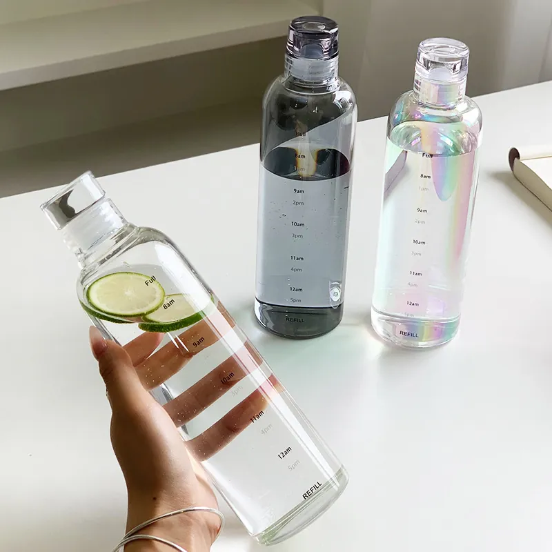 Bottiglia Acqua Con Marcatore Temporale Vetro Borosilicato Portatile Resistente Calore Ermetica Motivazionale Tazza Minimalista