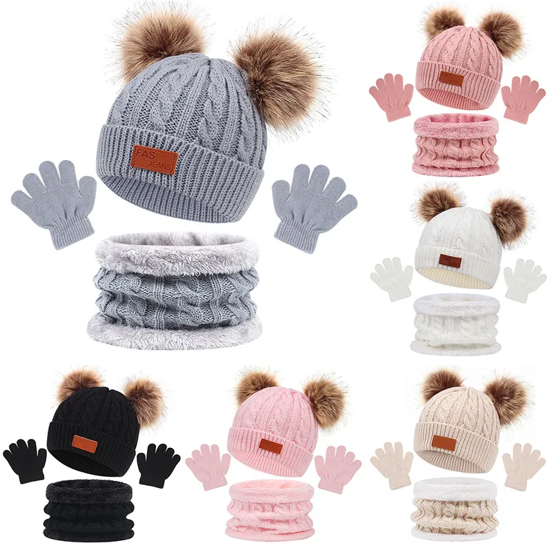 Ensemble Hiver Enfant Bonnet Écharpe Et Gants Tricotés Chaud Doublé Polaire Cache-col Bambin Accessoires Temps Froid