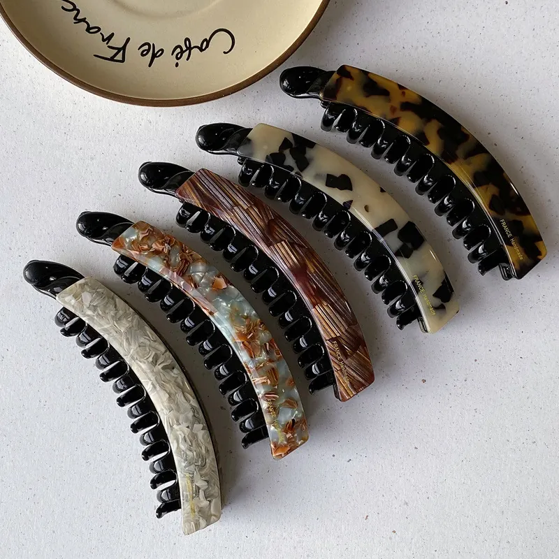 Handmade French Cellulose Acetate Banana Hair Clips Anti Slip Leopard Tortoiseshell Pattern Vertical Ponytail Holder For Women