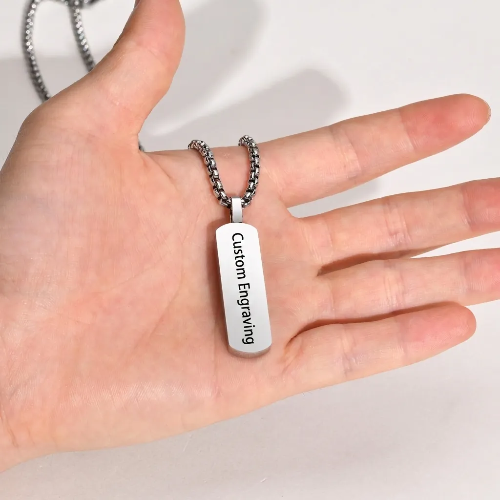 Minimalist Dog Tag Pendant Necklace Stainless Steel Geometric Square Round Hip Hop Streetwear Jewelry For Men