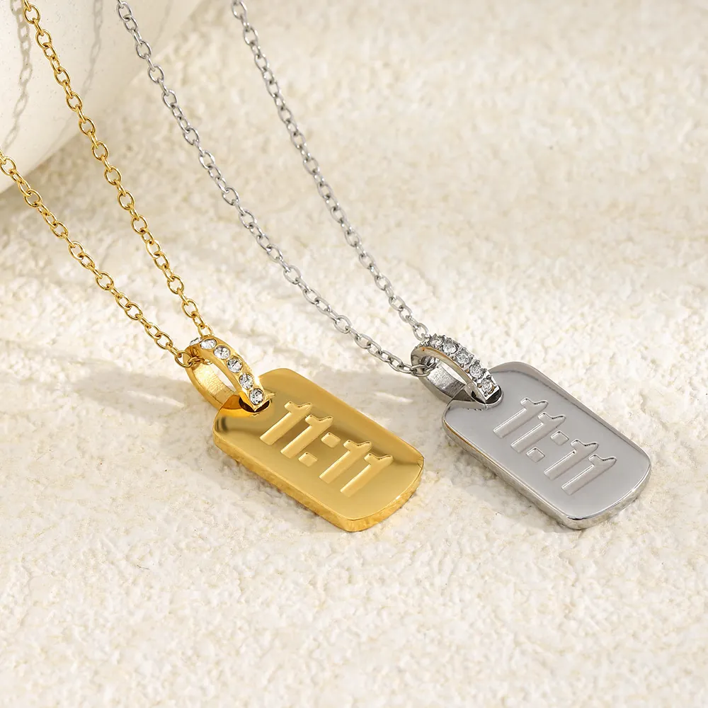 Collier Pendentif Chiffre Ange 11:11 Acier Inoxydable Plaqué Or Charme Rectangulaire Bijoux Minimalistes Pour Femme