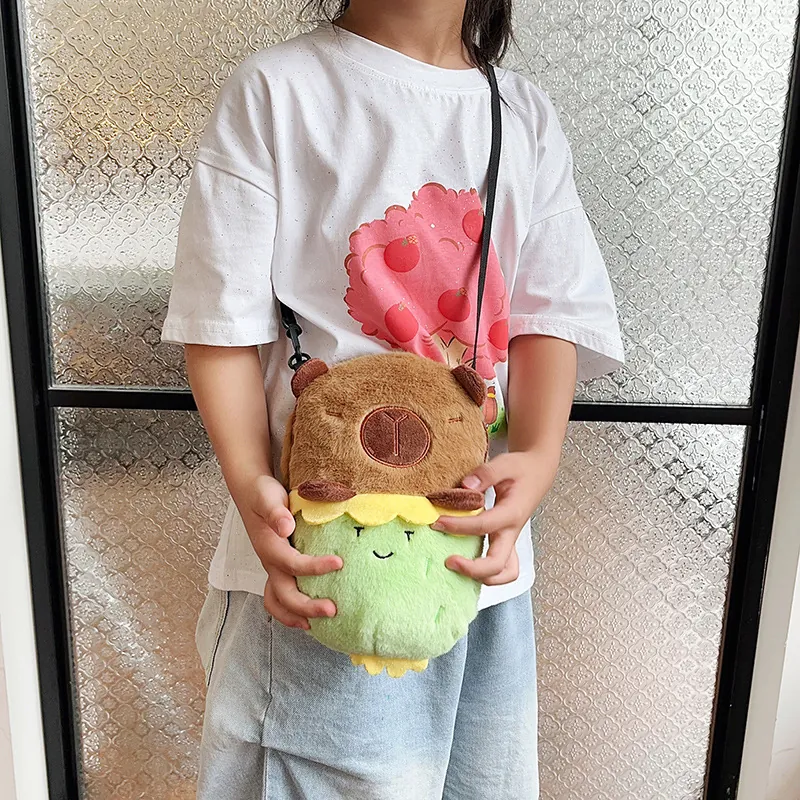 Cartoon Capybara Plush Crossbody Bag Soft Animal Shaped Single Shoulder Pouch For Kids Gift Cute Funny Accessory