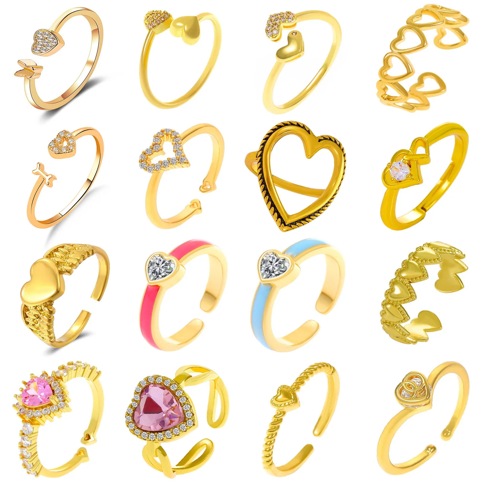 Anelli Aperti Regolabili A Forma Di Cuore Lega Con Zirconia Smalto Design Amore Stile Ins Vintage Gioielli Per Donna