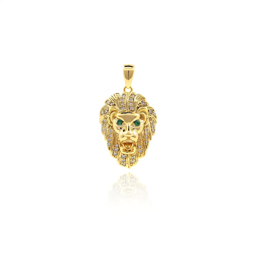 Lion Head Pendant Micro Pave Zircon With Green Eyes Copper Plated Hip Hop Style DIY Jewelry Making Charms Accessory