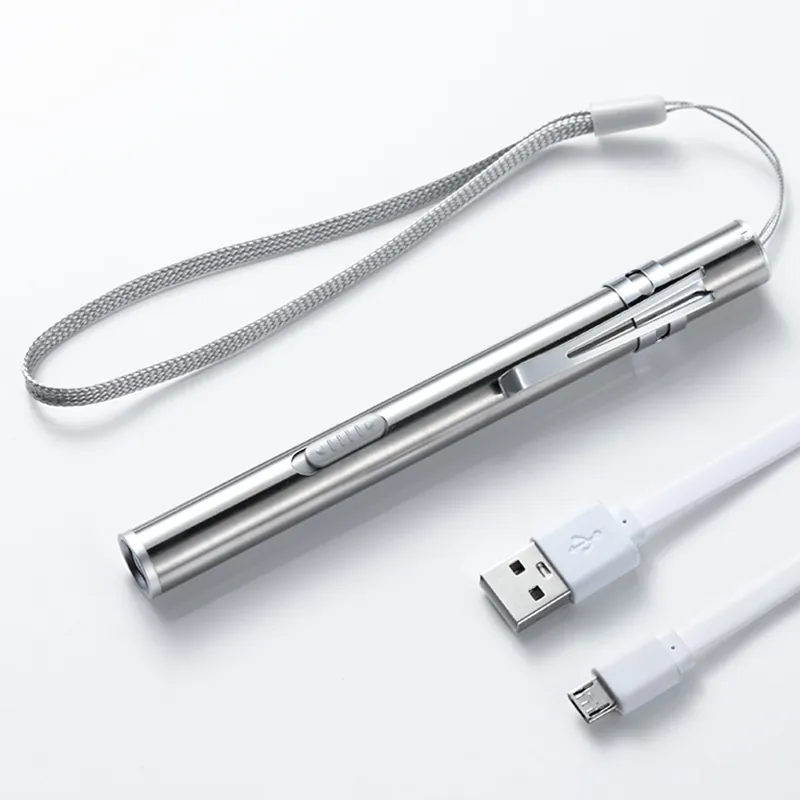 Lampe Stylo LED Médicale Acier Inoxydable Rechargeable USB Double Lumière Pour Examen Des Pupilles Outil De Diagnostic Infirmières Médecins