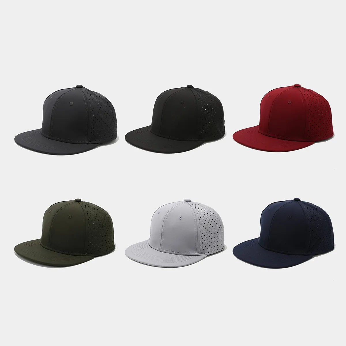 Flat Brim Baseball Cap Quick Dry Polyester Laser Perforated Breathable Snapback Hat For Outdoor Sports Hip Hop