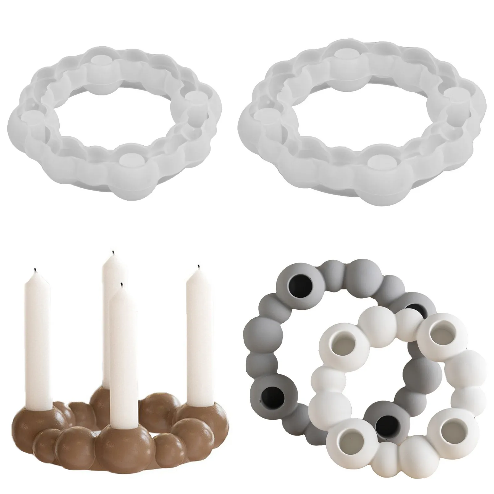 DIY Beaded Ring Candle Holder Silicone Mold Round Bubble Sphere Plaster Resin Epoxy Crafting Desktop Decor