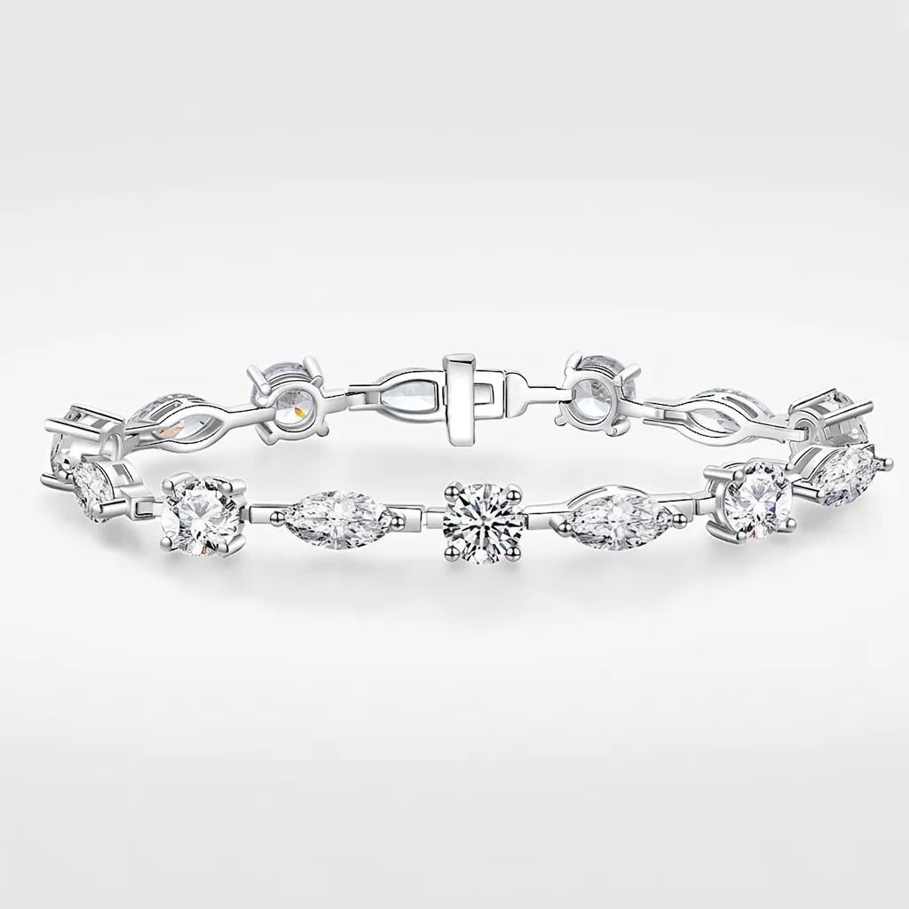 Lussuoso Bracciale in Argento Sterling S925 con Zirconia Donna Moda Geometrica Marquise Tondo Zirconia Tennis Gioielli Regalo