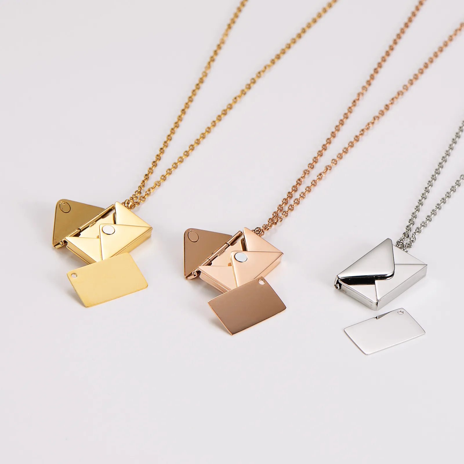 Love Letter Envelope Pendant Necklace 304 Stainless Steel Magnetic Opening Hidden Secret Message Romantic For Women