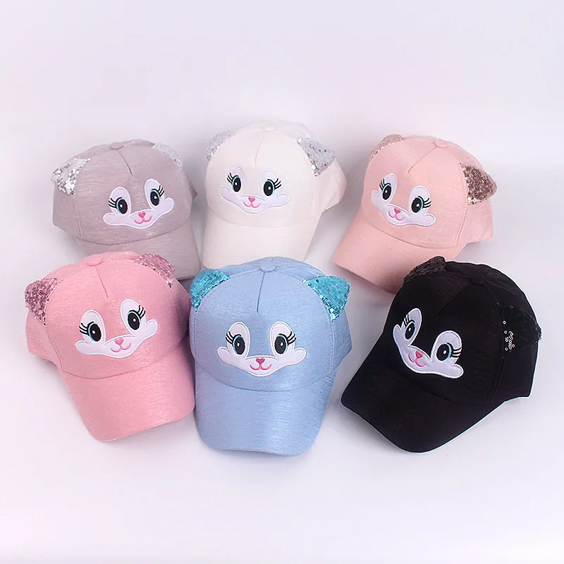 Berretto da Baseball per Bambini con Orecchie di Paillettes Gatto Ricamato Protezione Solare Traspirante Regolabile Cappello