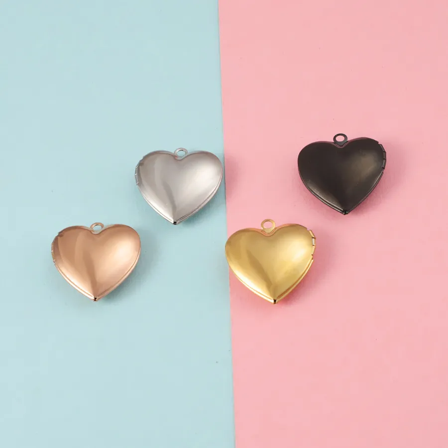 Pendentif Médaillon Coeur Acier Inoxydable 316L Poli Miroir Cadre Photo Ouvrable Accessoires Fabrication Bijoux DIY