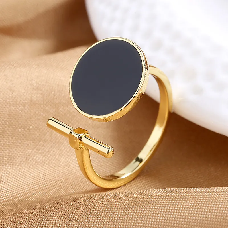 Anello Aperto Geometrico Regolabile Bottone Francese Rame Smalto Gioielli Minimalisti Eleganti Regalo Per Donne
