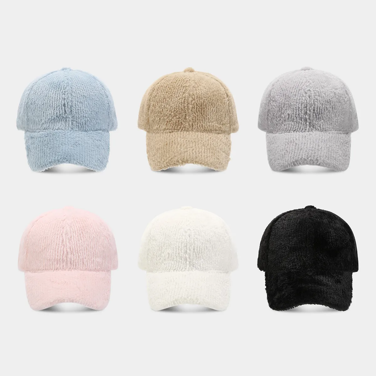 Casquette De Baseball En Fausse Fourrure Chaude Hiver Coupe-Vent Peluche Couleur Unie Réglable Visière Courbée Chapeau