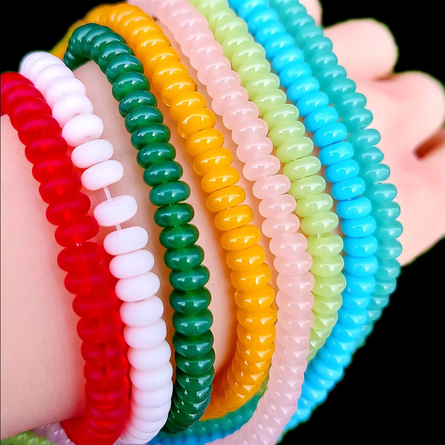 Glass Abacus Beads Multicolored Rondelle Spacer Beads For DIY Jewelry Making Bracelet Necklace Crafting Faux Jade Style