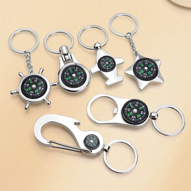 Metal Compass Keychain Zinc Alloy Rudder Airplane Star Bottle Opener Outdoor Portable Travel Accessories Gift