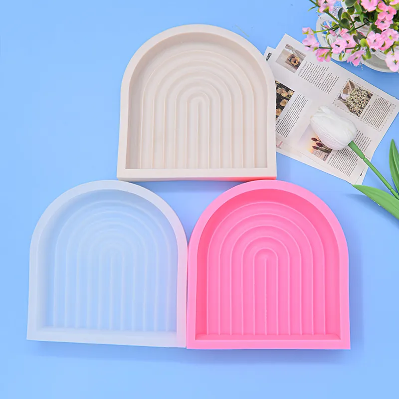 Geometric Arch Rainbow Bridge Silicone Mold For DIY Handmade Candle Soap Plaster Resin Craft Ribbed U-Shape