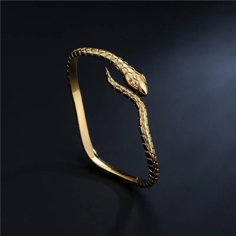 Slang Armband Gedraaid Geometrisch Koper 18K Verguld Zirkoon Vintage Boheemse Stijl Open Verstelbare Armband Voor Vrouwen
