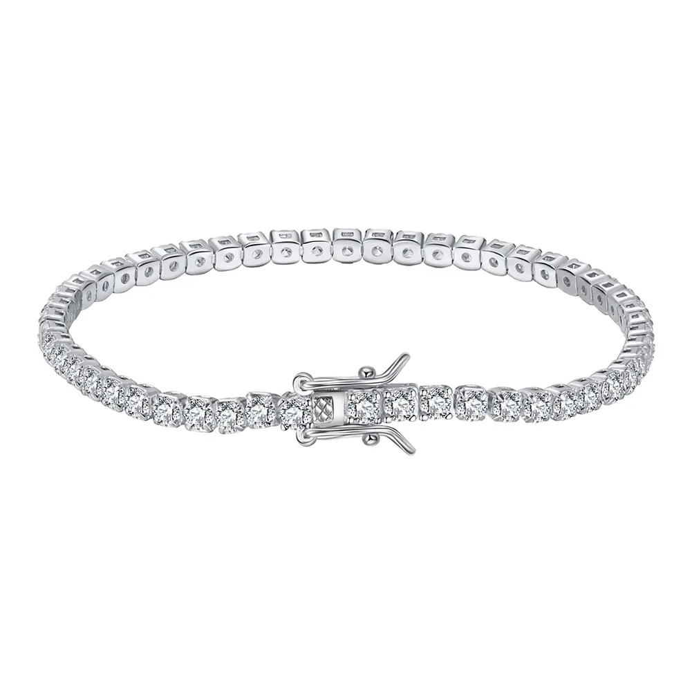 Elegant 925 Sterling Silver Tennis Bracelet For Women Inlaid Round Zirconia Sparkly Geometric Chain Bracelet Wedding Party Jewelry Gift