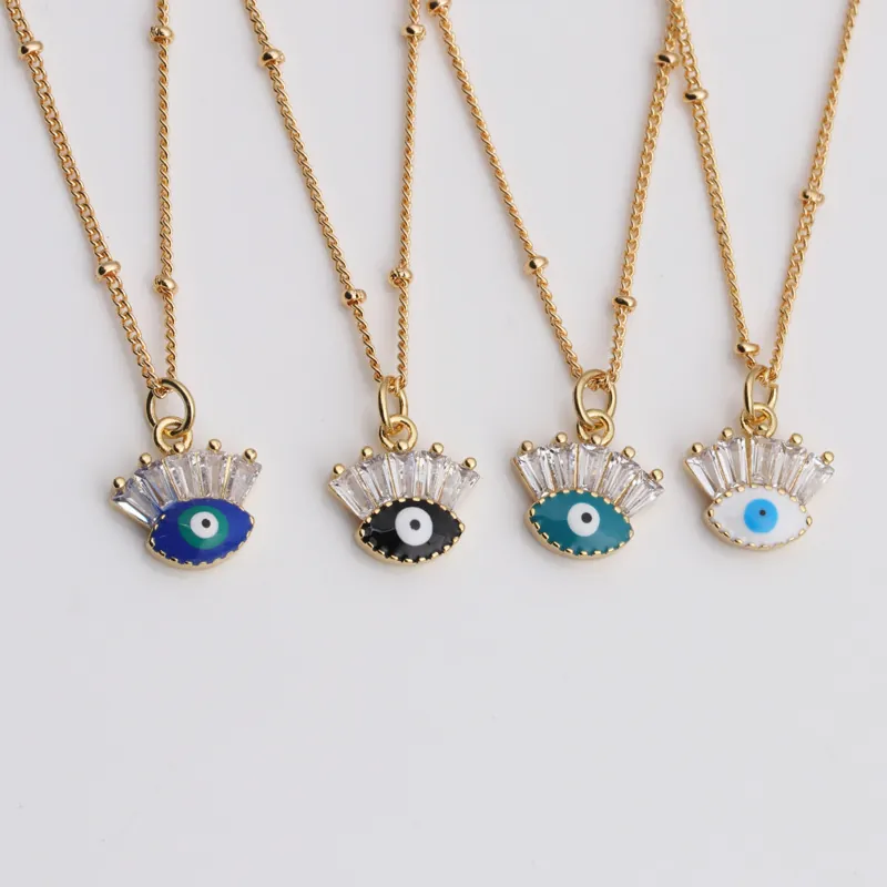 Evil Eye Anhänger Halskette Kupfer Mikro Pave Zirkon Emaille Bunte Perlenkette Elegante Böhmische Schmuck Für Damen