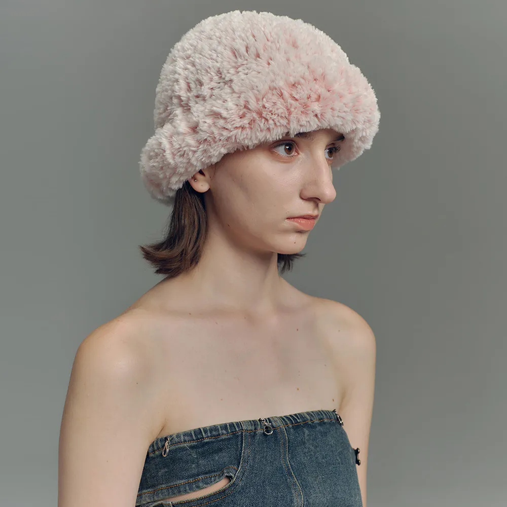 Women Faux Fur Bucket Hat Winter Warm Plush Fuzzy Fisherman Hat Soft Thickened Outdoor Headwear