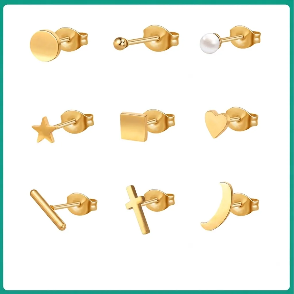 Stainless Steel Stud Earrings 18K Gold Plated Cubic Zirconia Artificial Pearl Geometric Heart Star Moon Cross Minimalist For Women
